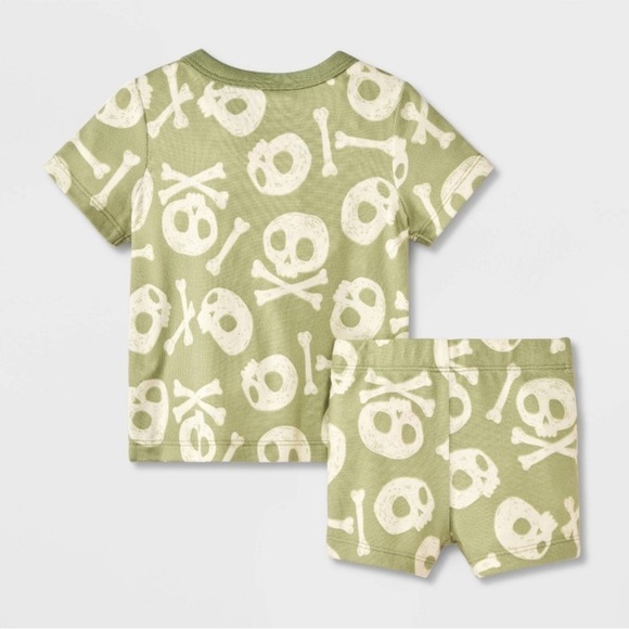 NWT CAT & JACK Green Skull and Crossbones Set- Size 0-3m - Picture 2 of 5